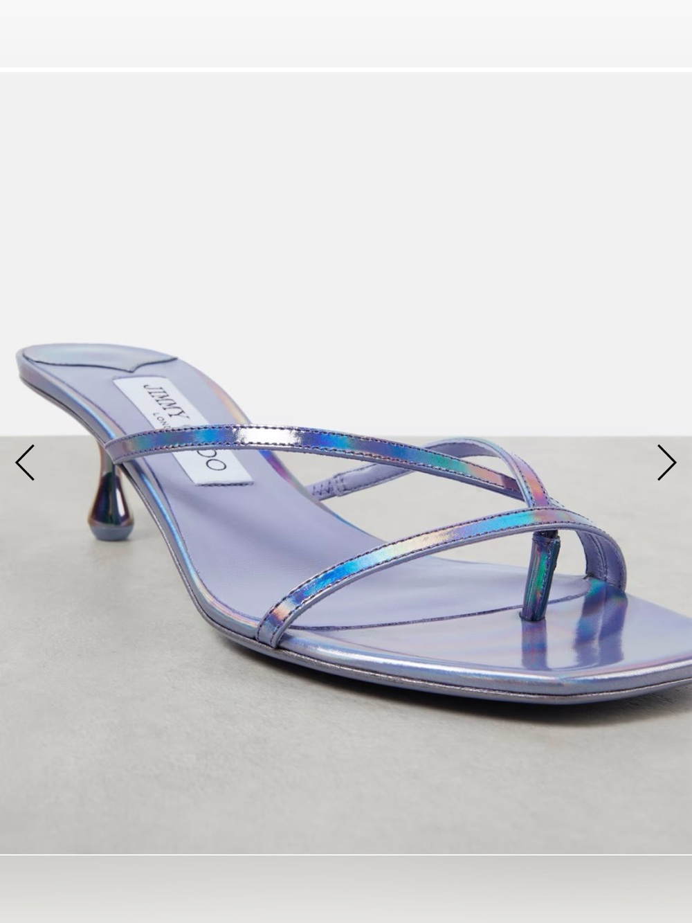 Jimmy Choo Etana 50 metallic Iridescent leather Lilac Strappy Kitten-Heel Mules - Picture 7 of 17